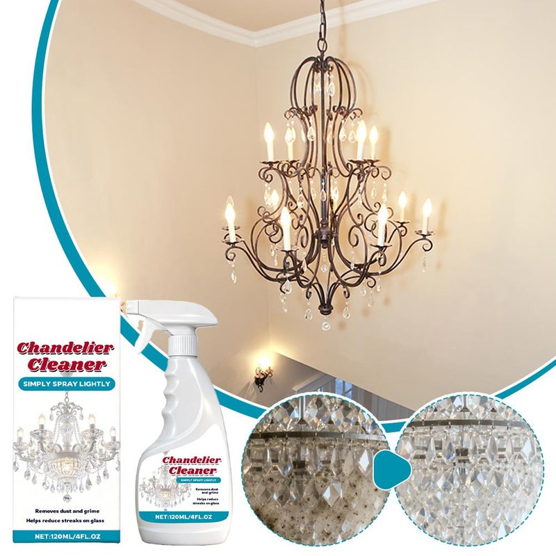 Chandelier Cleaner Spray No Wipe, Crystal Chandelier & Brass Cleaner, No-wipe Dust Remover for Crystal & Glass, Streak-free Shine for Mirrors, Metal & Plastic, 120ml, Home Cleaning - Image 3